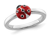 Sterling Silver Polished Red Enameled Ladybug Ring